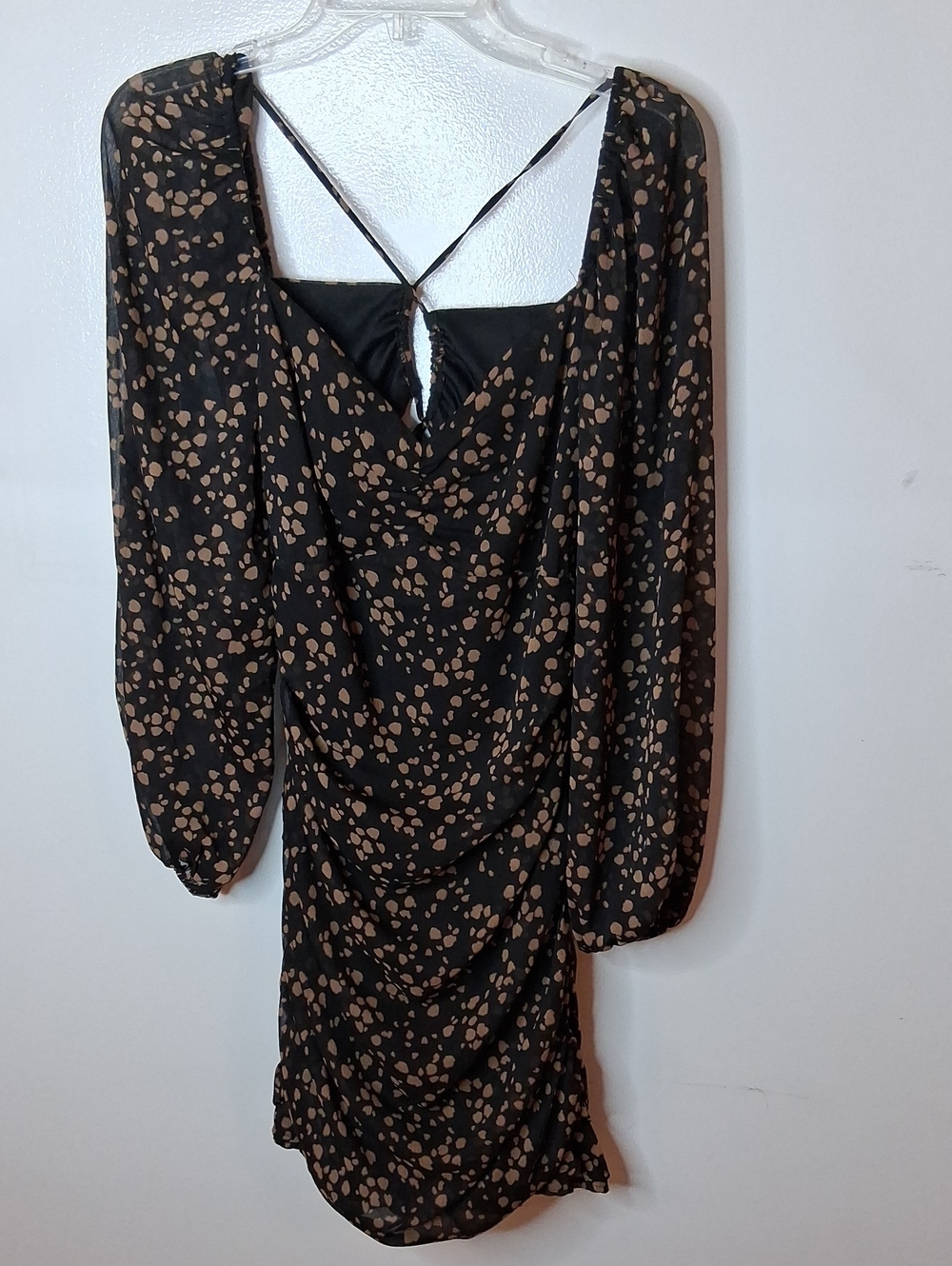 All in Favor Women's Size Medium Black & Tan Printed Draped Mini Dress
